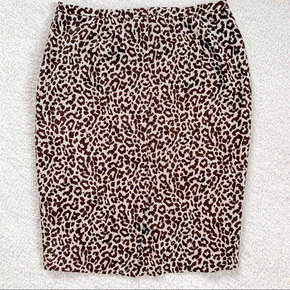 NWT J Crew No 2 Linen Pencil Skirt in Safari Cat Leopard Print Size 8P